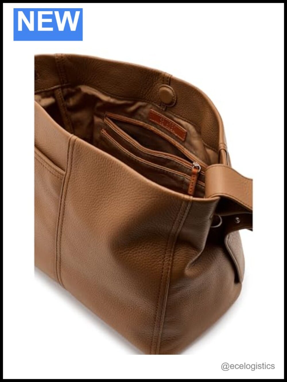 Genuine Leather Hobo Shoulder Bag with Adjustable Strap - Picture 4 of 4